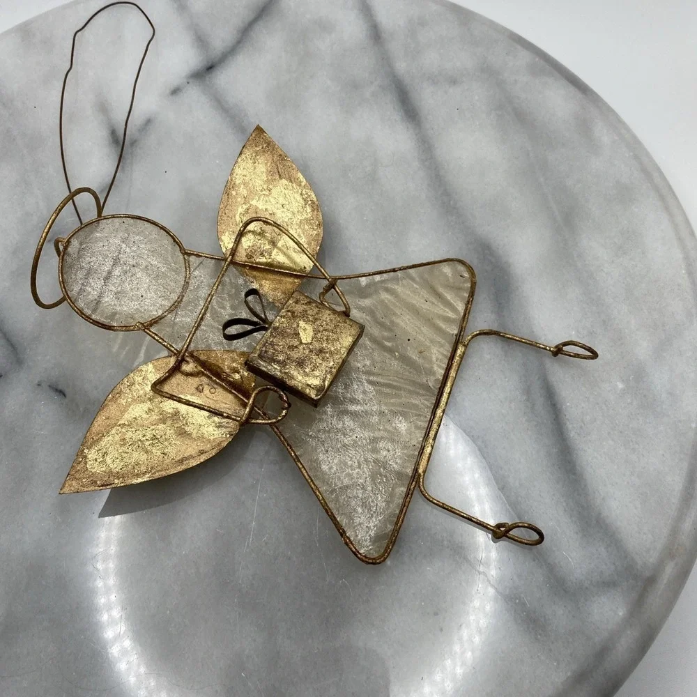 Vintage Gold Guardian Angel Christmas  Ornament Sun Catcher Glass Metal Heaven